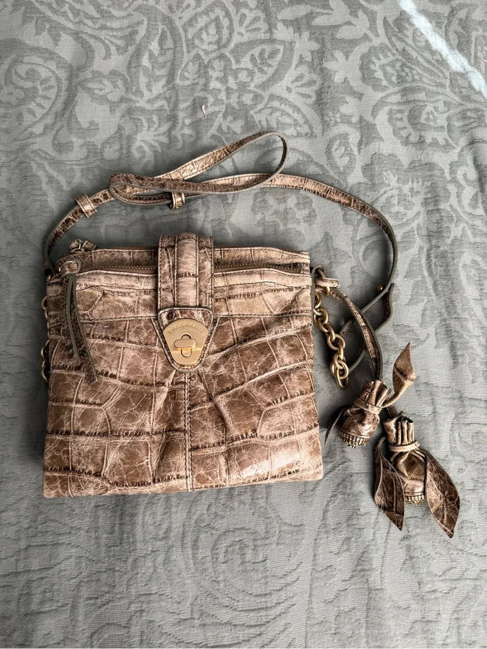 Brahmin Croc-Embossed Crossbody Bag - Taupe Brown